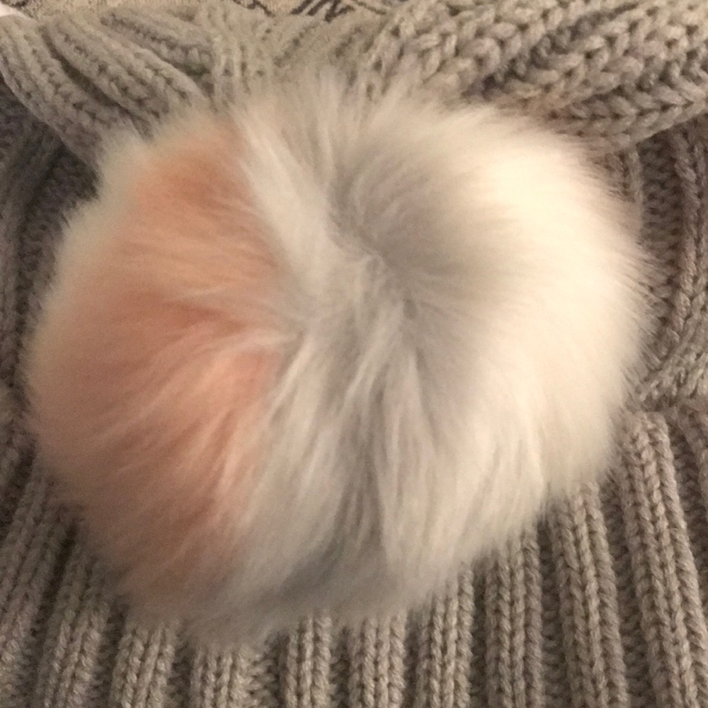 J. Crew Knit Faux Fur Pom Gray Hat - Picture 2 of 7